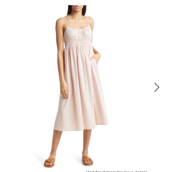 Treasure and Bond: Smocked Midi Dress In Pink Smoke Sarah Check (NWOT) - Picture 10 of 15